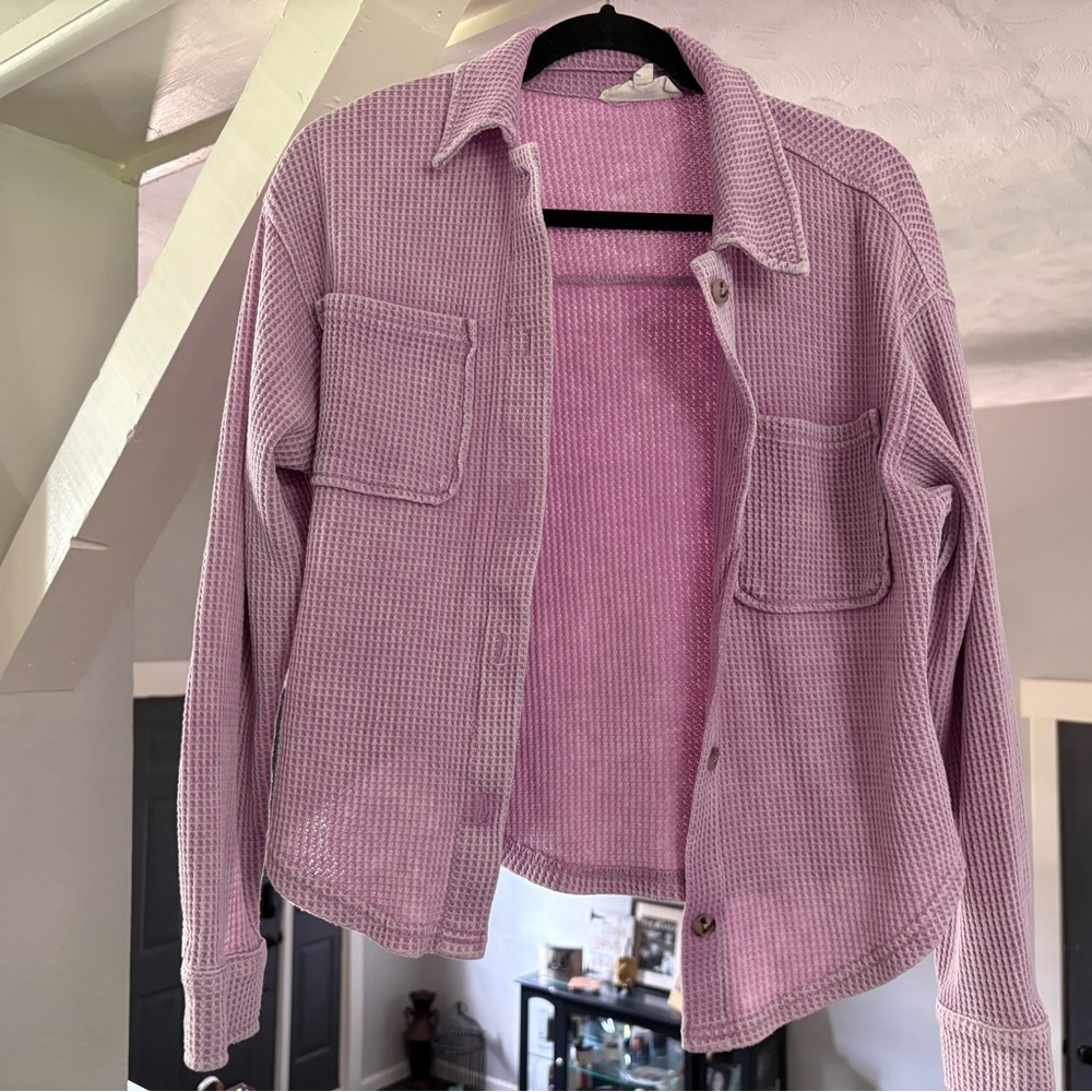 Women's Pink Waffle Knit Jacket